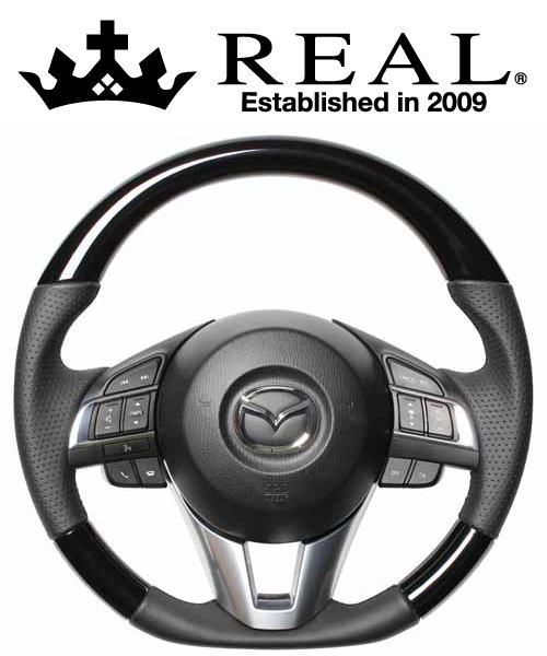 REAL STEERING オリジナルシリーズ マツダ アクセラ 前期 BM/BY系用 カラー：ピアノブラック (MZA-PBW-BK)【ハンドル】【自動車パーツ】 レアル ステアリング