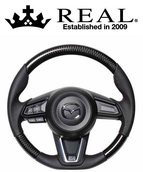 REAL STEERING オリジナルシリーズ マツダ デミオ 後期 DJ系用 カラー：ブラックカーボン (MZD-BKC-RD)【ハンドル】【自動車パーツ】 レアル ステアリング 35,189円