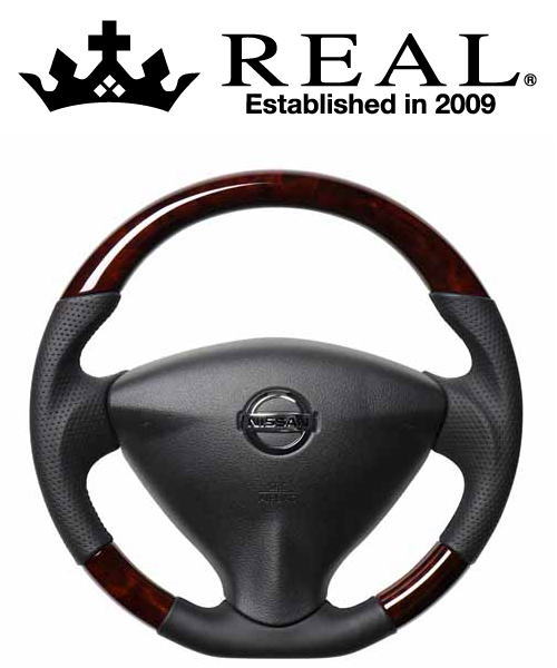 REAL STEERING オリジナルシリーズ 日産 ニッサン セレナ C26用 カラー:ブラウンウッド (NSA-BRW-BK)【ハンドル】【自動車パーツ】レアル ステアリング|矢東タイヤ
