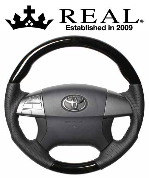 REAL STEERING オリジナルシリーズ トヨタ ブレイド 前期 150系用 カラー：ブラックウッド (R50-BKW-BK)【ハンドル】【自動車パーツ】 レアル ステアリング
