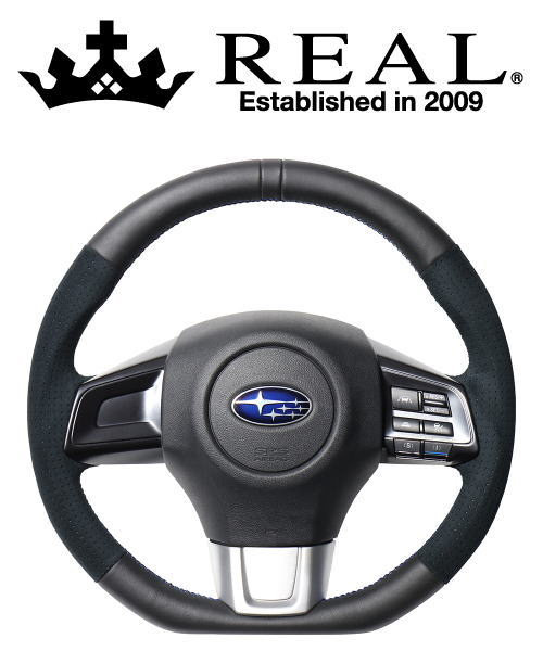 REAL STEERING オリジナルシリーズ スバル WRX S4 VAG用 カラー：ブラックレザー[センターマーク]&ブラックウルトラスエード(ブルー×ブラックユーロステッチ) (SBA-ALC-BL)【ハンドル】【自動車パーツ】 レアル ステアリング