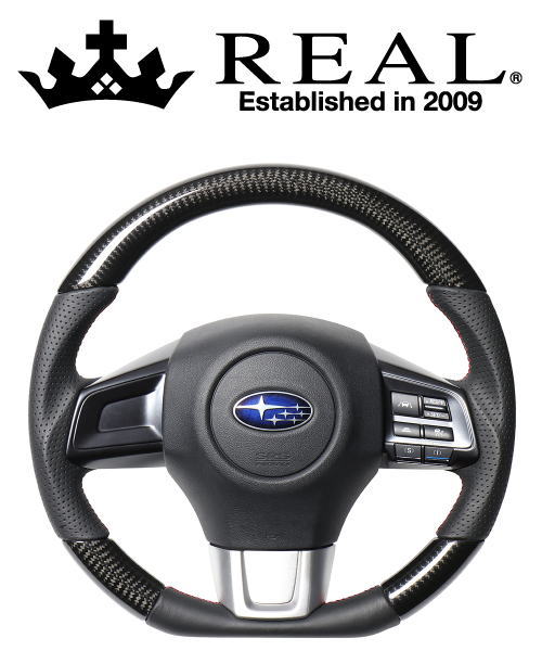 REAL STEERING オリジナルシリーズ スバル レヴォーグ VM4/VMG用 カラー：ブラックカーボン(レッド×ブラックユーロステッチ) (SBA-BKC-RD)【ハンドル】【自動車パーツ】 レアル ステアリング