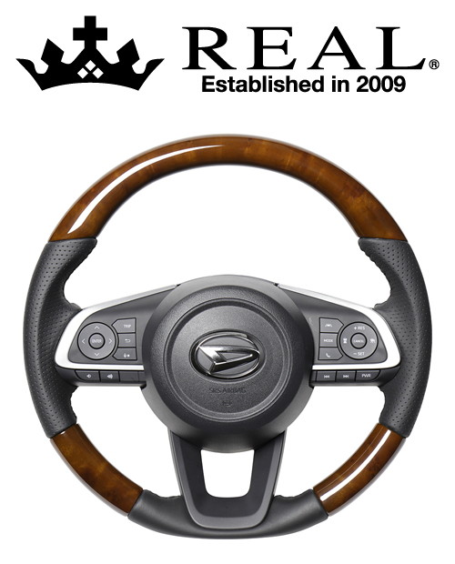 REAL STEERING オリジナルシリーズ ダイハツ ロッキー 200系用 カラー：42ブラウンウッド (TYD-42BRW-BK)【ハンドル】【自動車パーツ】レアル ステアリング｜矢東タイヤ
