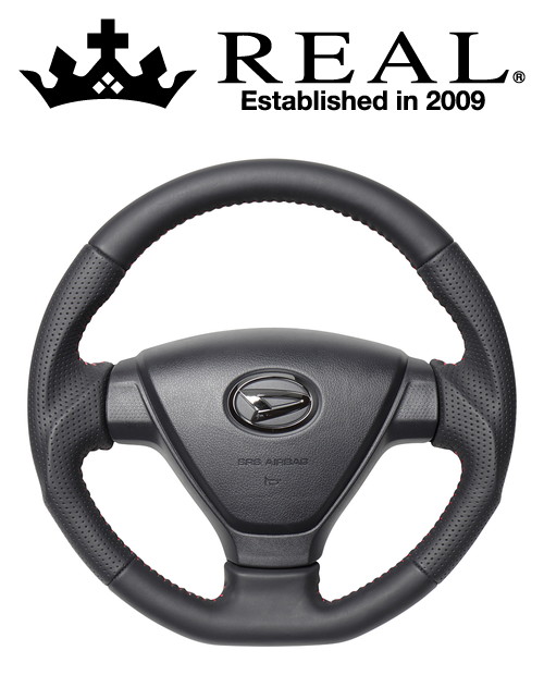 REAL STEERING オリジナルシリーズ ダイハツ ミライース LA350S/LA360S用 カラー:オールレザー (DIA-LPB-RD)【ハンドル】【自動車パーツ】レアル ステアリング|矢東タイヤ