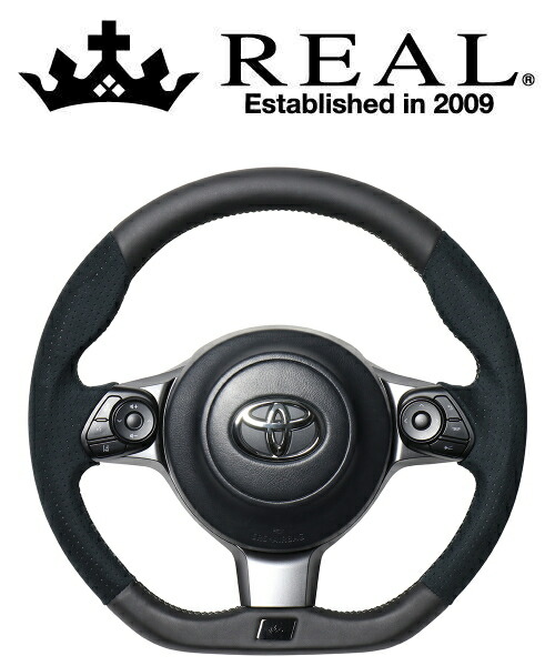 REAL STEERING オリジナルシリーズ エンブレムタイプ トヨタ マークX GRスポーツ GRX130/GRX133用 カラー：ブラックレザー&ブラックウルトラスエード(シルバー×ブラックユーロステッチ) (GRM-ALC-SL)【ハンドル】【自動車パーツ】 レアル ステアリング