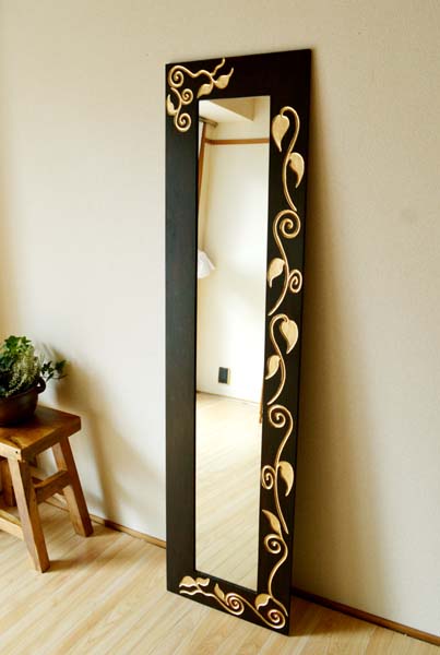 アンティーク　アジアン　木製ミラー　鏡　大型 アンティーク アジアン 木製ミラー 鏡 大型