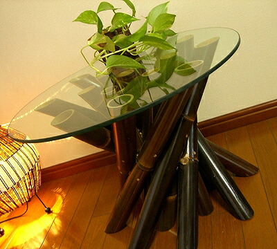 照明 インテリア おしゃれ センターテーブル ローテーブル リゾート 雑貨 バンブー アジアン バリ 家具 アジアン家具 ブラックバンブーロールガラステーブル M バリ エスニック 7月中旬入荷予定 リビング ダイニング 丸テーブル コーヒーテーブル アジアン バリ風