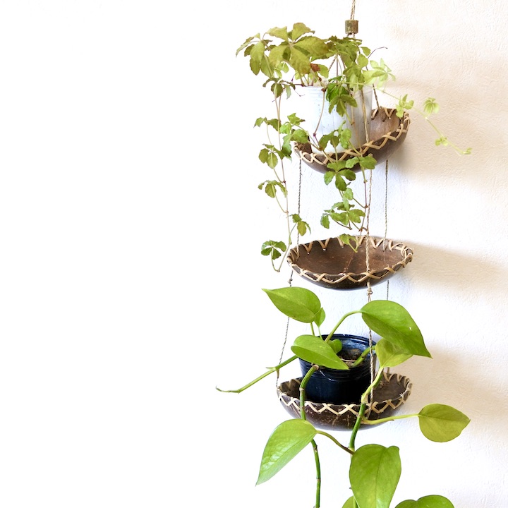 楽天市場 アジアン バリ 雑貨 ココナツの実ハギングラック 3段タイプ 浅型 インテリア おしゃれ エスニック 吊り下げ 収納 カゴ バスケット プランター 観葉植物 アジアン家具 雑貨のヤヤパプス