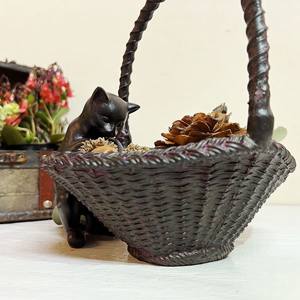 楽天市場】小物入れ 収納かご バスケット カゴ 編み籠 猫雑貨 猫 置物