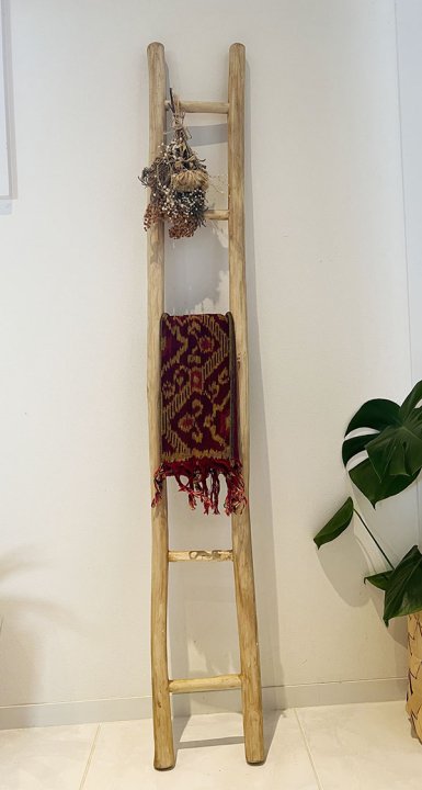 ★レビューで特典★アジアン家具 木製 バリ ♪チークの根のラダー(140cm)♪ インテリア おしゃれ ナチュラル リゾート トライバル ホテルライク はしご 梯子 ハンガーラック ラダーシェルフ 壁面収納