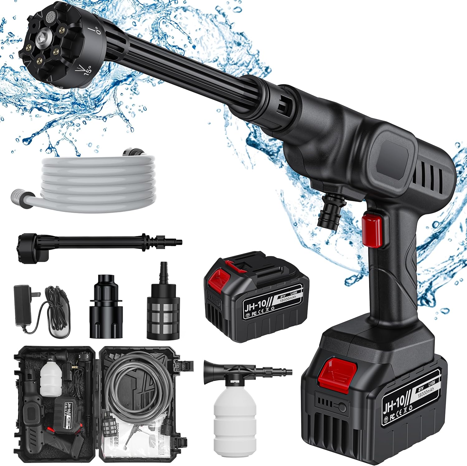 高圧洗浄機 コードレス 充電式 家庭用 洗車 噴射圧力6Mpa 噴射水量6L/min 21V 500W 自吸式 初心者 高圧洗浄器 6段階 マルチスプレー フォームガン付 コンパクト 洗車機 強力噴射 軽量 洗車/庭/屋外/階段/外壁/ベランダ 安心保証 PSE｜YC家電　店