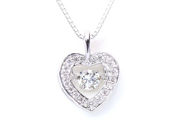 ダイヤモンド0.15ct K18WGダンシングストーンネックレス ハートの中で揺れる 受注品/送料無料 動画|拘りジュエリーSHOP Yコレクション