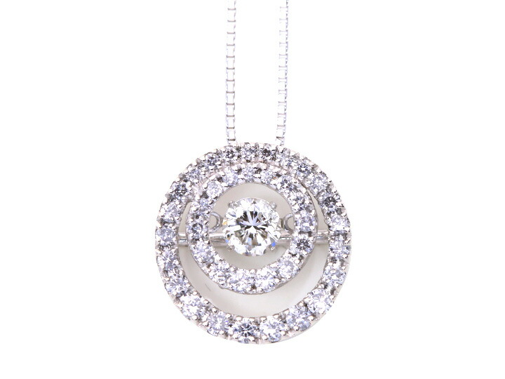 ★20％OFFクーポン対象★ダイヤモンド0.30ct K18WGダンシングストーンネックレス ダイヤの二重サークルの貫禄！受注品/送料無料（K18WG・K18YG・K18PG・PT対応可）