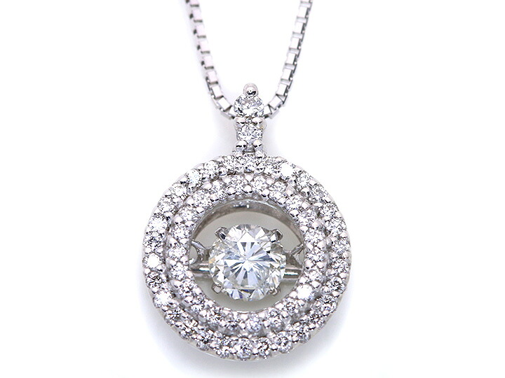 ダイヤモンド0.25ct K18WGダンシングストーンネックレス ダイヤの二重サークルの中で煌く 受注品/送料無料 動画｜拘りジュエリーSHOP Yコレクション