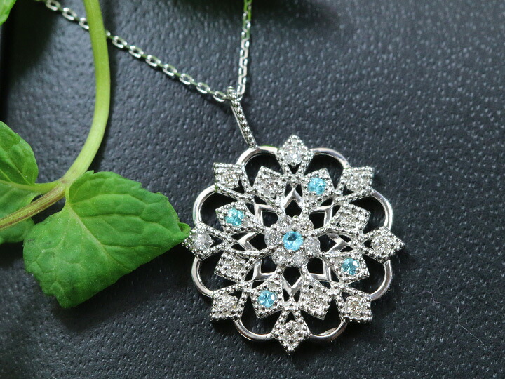 ★20％OFFクーポン対象★パライバトルマリン0.04ct レース仕立て 万華鏡のような繊細デザイン PTペンダントネックレス サークルデザイン 1点ものですが受注可/送料無料