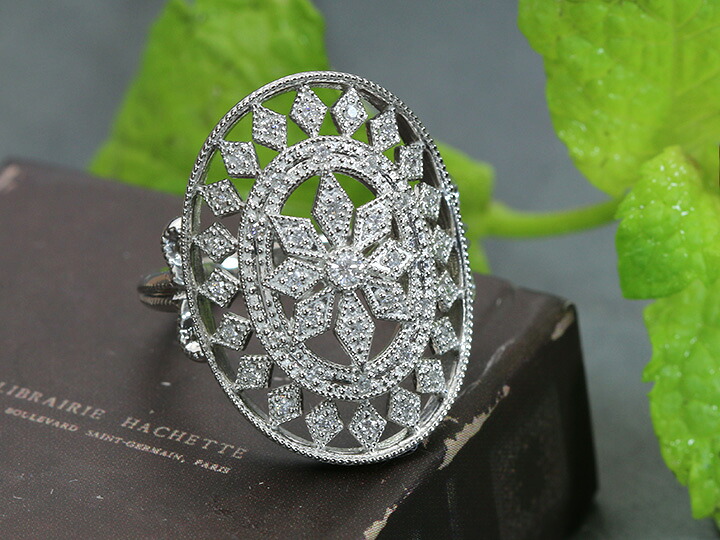 ダイヤモンド0.20ct 丁寧なレースデザイン PT900プラチナリング・指輪 お揃いのネックレスあり 受注品送料無料