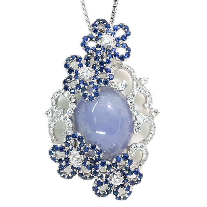 最安値に挑戦 楽天市場 ラベンダーヒスイ 16 71カラット ダイヤモンド 1 06カラット K18wgホワイトゴールド ペンダントネックレス サファイア 1 65カラット 立体的なフラワーデザイン 1点もの Ycollectionワイコレクション 送料無料 母の日 拘りジュエリーshop Y