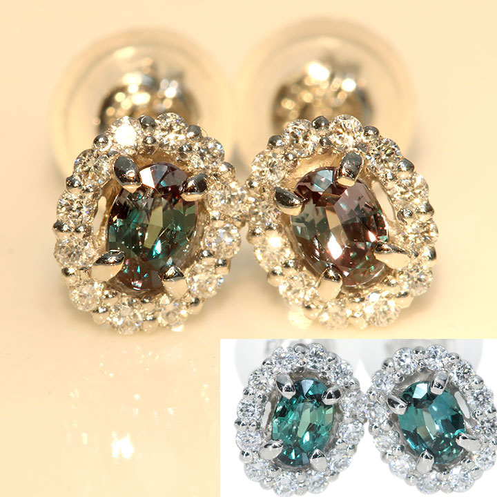 ★30％OFFクーポン対象★アレキサンドライト 0.22カラット ダイヤモンド 0.06カラット×2 PT900 プラチナ900 ピアス（イヤリング加工可） 見事なカラーチェンジ 稀少石 1点もの /Ycollectionワイコレクション/送料無料
