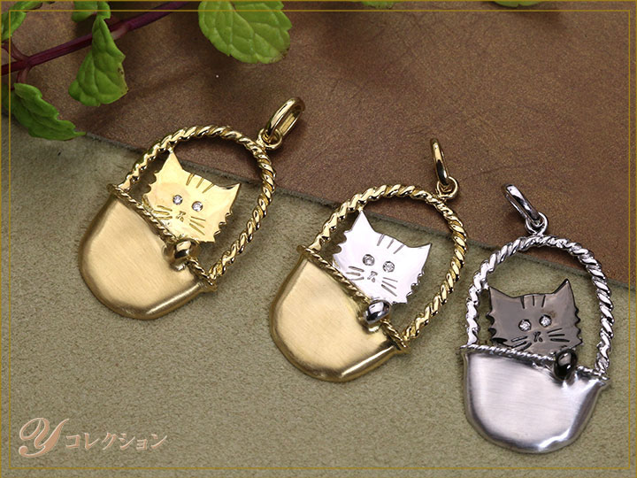 ◆クーポンで20％OFF対象！◆人気・猫モチーフ・かわいらしいCAT お気に入りの猫をお選びください♪K18/K18WGペンダントトップ 目にダイヤがきらり 受注品/送料無料