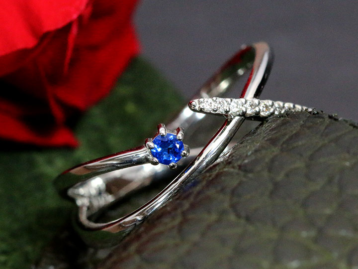 ◆20%OFFクーポン対象・マラソン限定◆アウイナイト 0.04ct 繊細なラインが交差する PT900リング 指輪 鮮烈なコバルトブルー 稀少石 受注品 /送料無料|拘りジュエリーSHOP Yコレクション