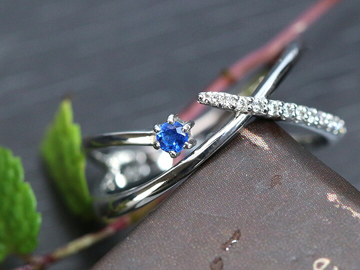 アウイナイト 極上のコバルトブルー 0.04ct　ダイヤモンド0.056ct PT900プラチナ リング 指輪　クロスデザイン 受注品/送料無料