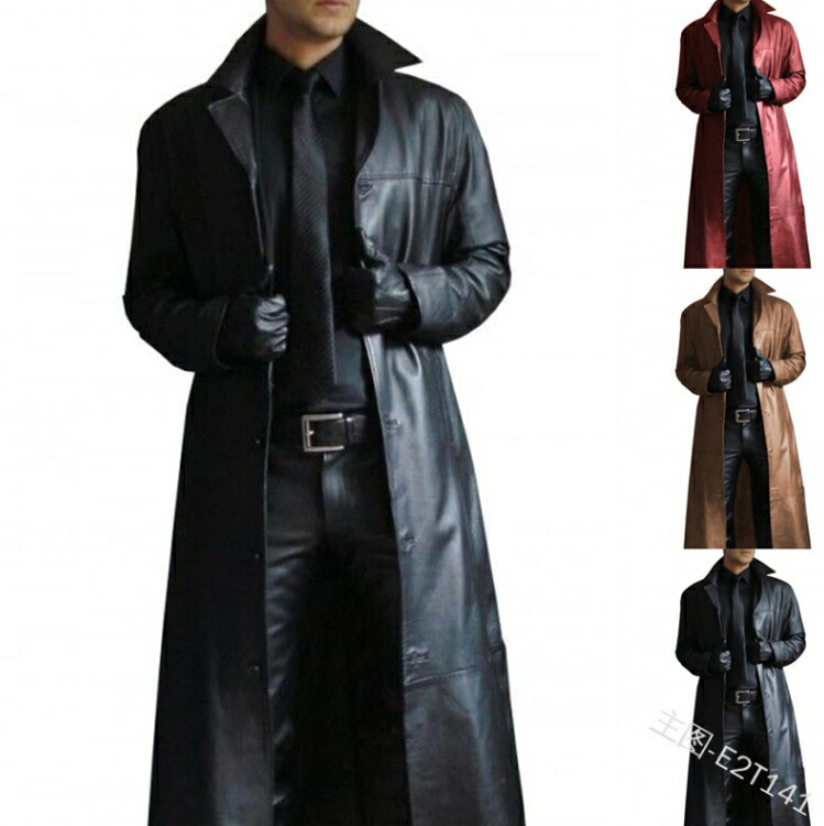楽天市場】レザーコート ロングコート メンズ ダブルコート 膝丈 革