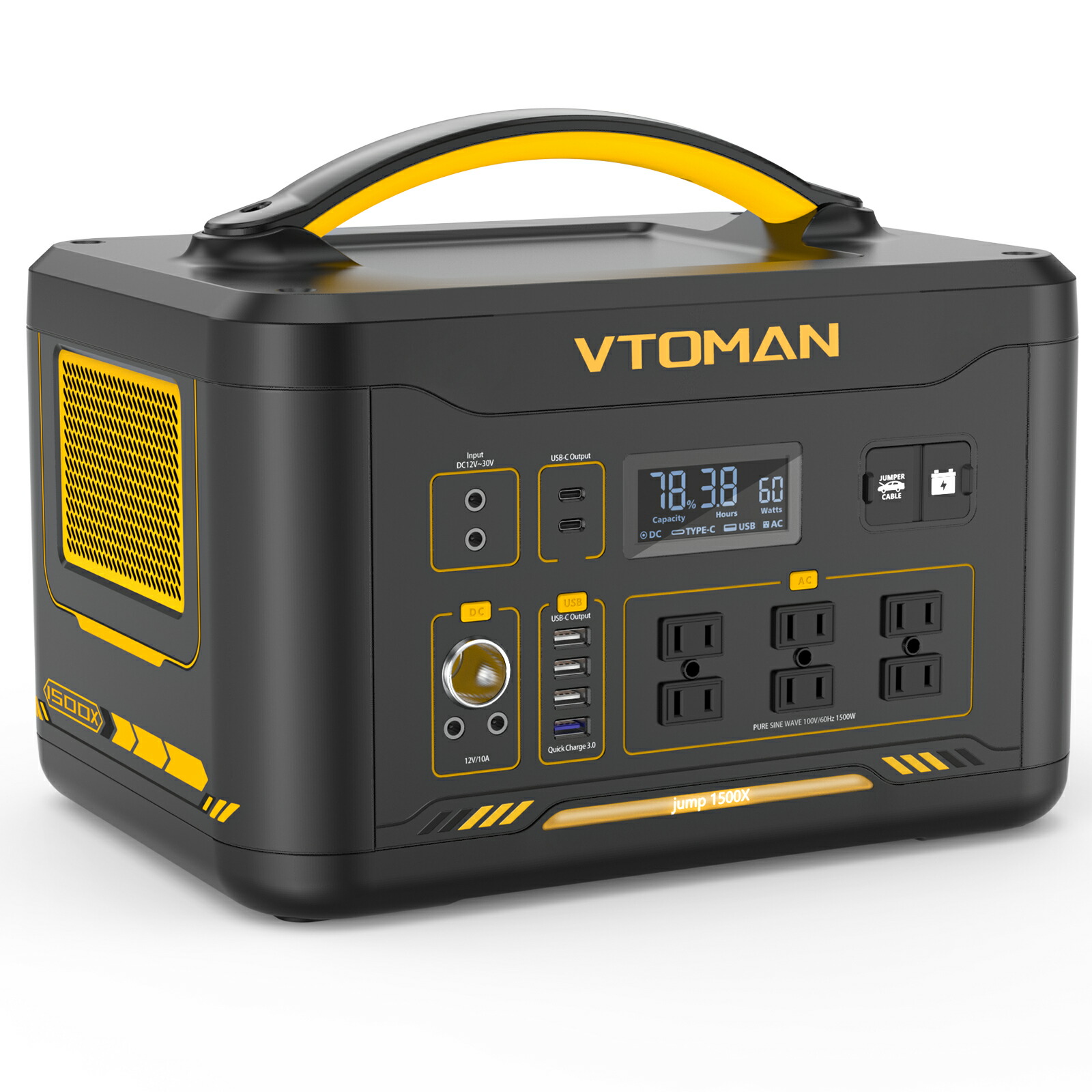 【楽天市場】VTOMAN ポータブル電源 JUMP 1500X リン酸鉄 828Wh ポータブルバッテリー 大容量 定格出力1500W 容量拡張可能  ジャンプスターター LIFEBMS 純正弦波 車中泊 キャンプ 防災 非常用バッテリー 家庭用 防災対策 : Vtoman Japan 楽天市場店