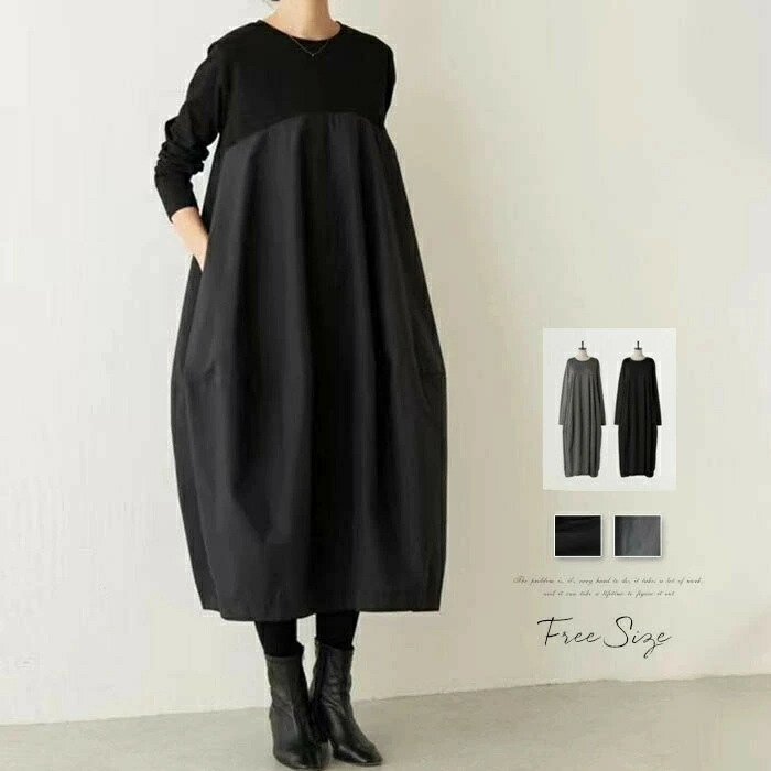 ✨美品✨ファビアナ フィリッピ モニーレ袖 コクーンロングワンピース 黒 M～Ｌ ✨美品✨ファビアナ フィリッピ モニーレ袖 コクーンロング