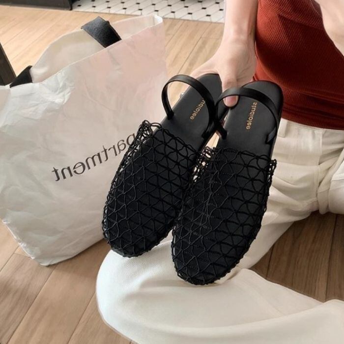 メッシュ フラットサンダル 全3色 クローズトゥ フラットサンダ