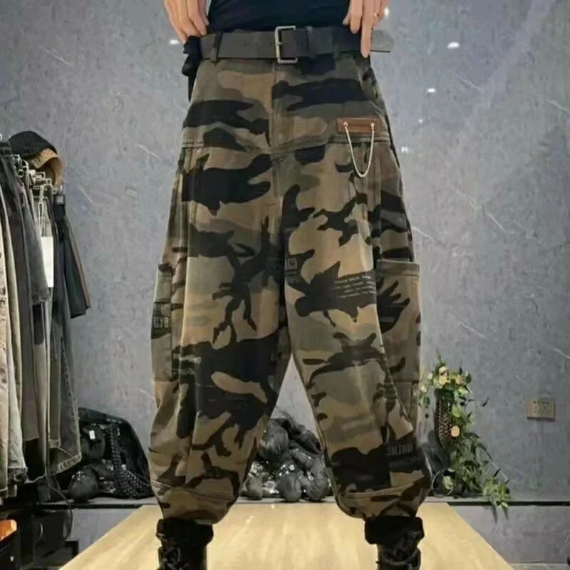 デニム ジーンズ 迷彩柄 デニムサルエルパンツ ウエストゴム デニムパンツ ミリタリーパ