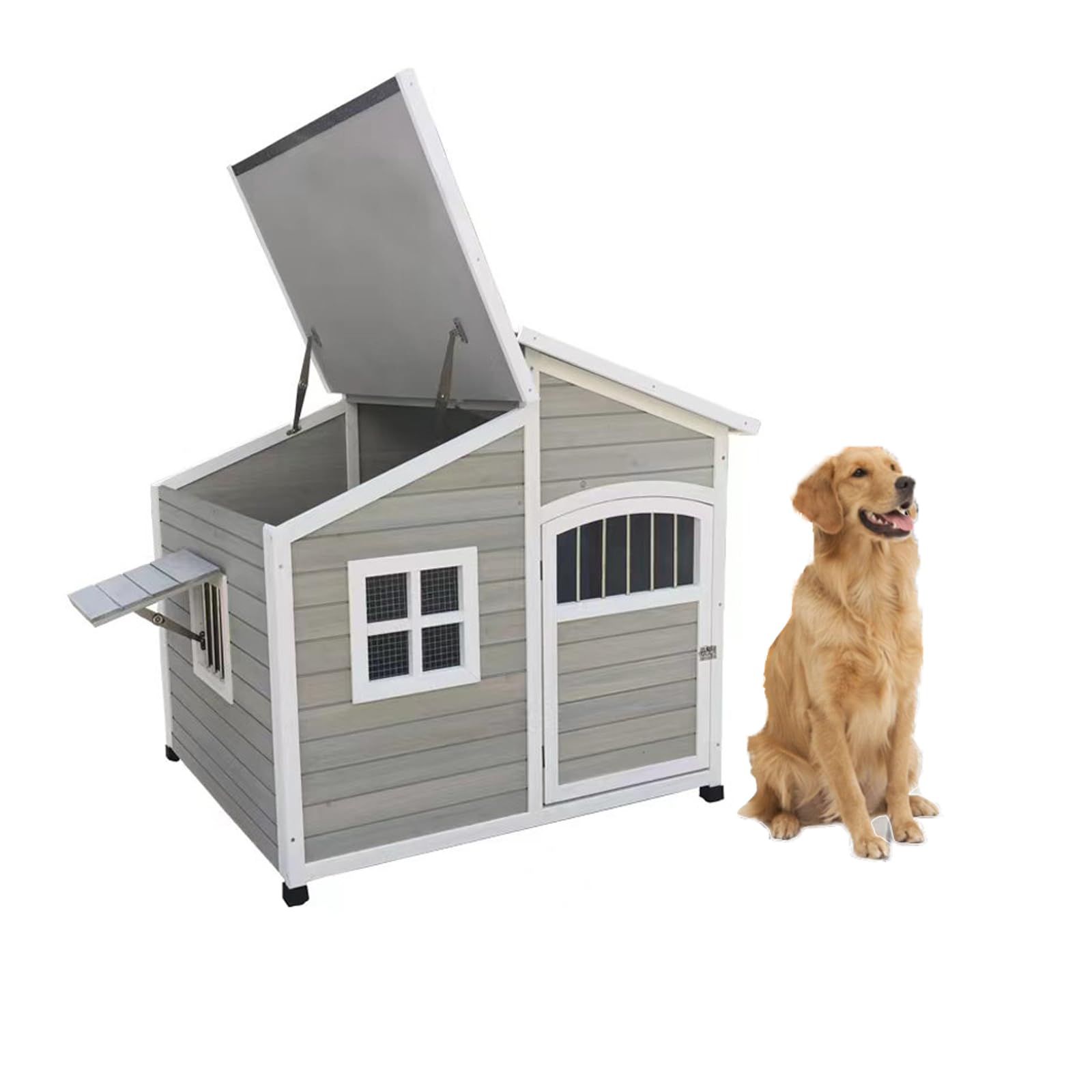 大型犬掘っ立て小屋 室外耐候性犬掘っ立て小屋別業 高床\u0026部屋の入り口窓付き添い人 室外特大犬掘っ立て小屋 大屋根付き添い人 大型犬掘っ立て小屋 2匹の中型犬用 106x91x110珊/41.7x35.