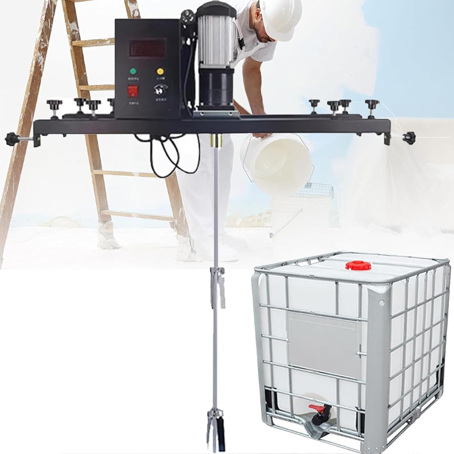 電動ペイントミキサー、Ibc撹拌機、980ワット電動タンクミキサーマシン、サポートハンガー付き、折りたたみプロペラ、速度調整可｜YHBOX店