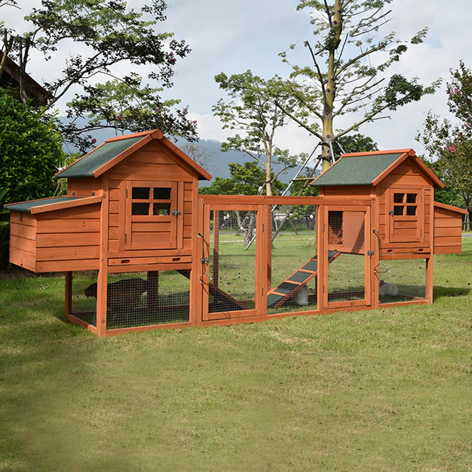 木製家兎伏せ籠、手抜かり押しとどめるお盆付き添い人2階建て家兎掘っ立て小屋、鶏、合鴨、実験材料用の全天候型室外家兎掘っ立て小屋