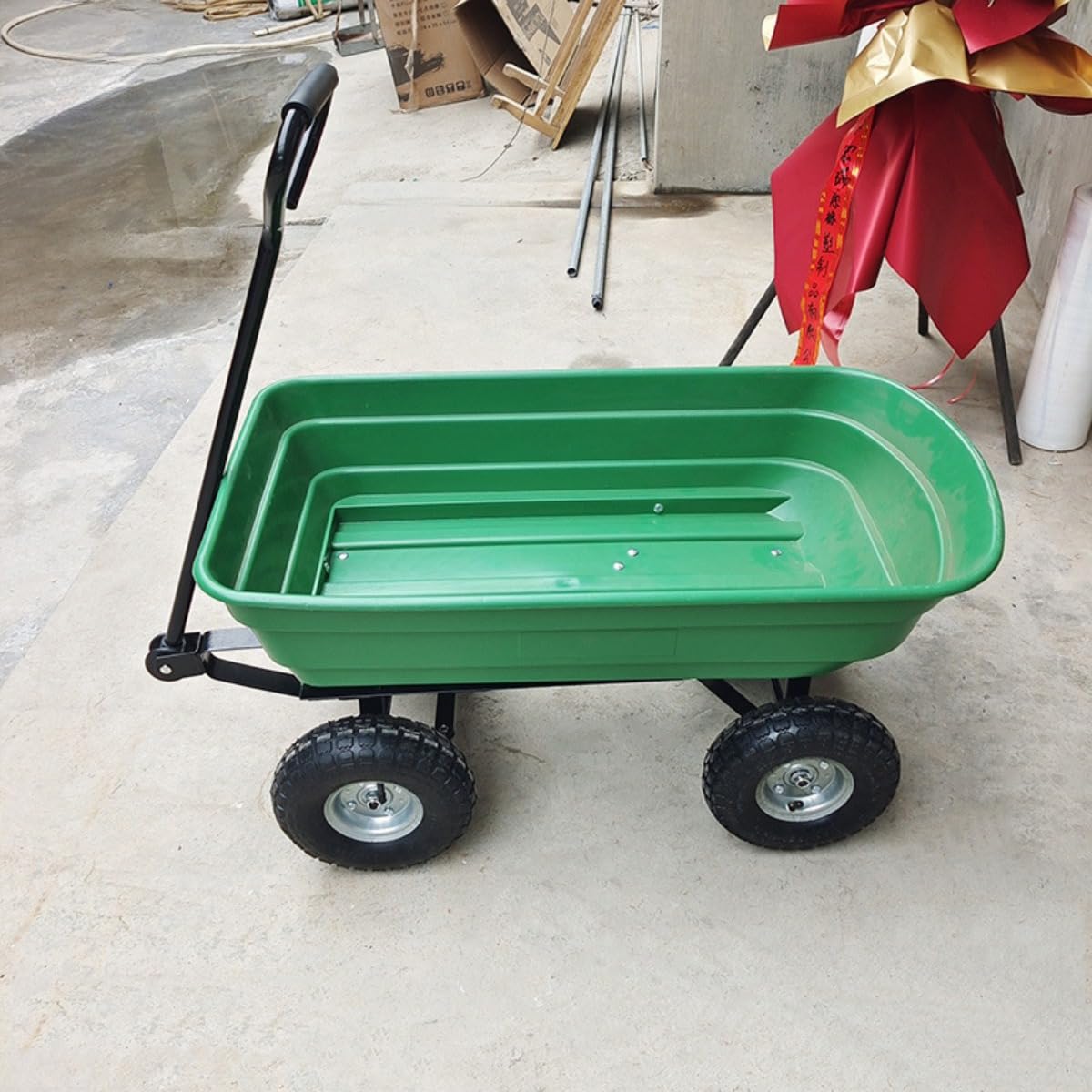 苑地4輪車 ダンプカートカート キャンプカート 持ちはこび手押し車 今めかしい 空気の状態タイア リアカー 引っ張ること 手押し車 園芸 アウトドア 畑