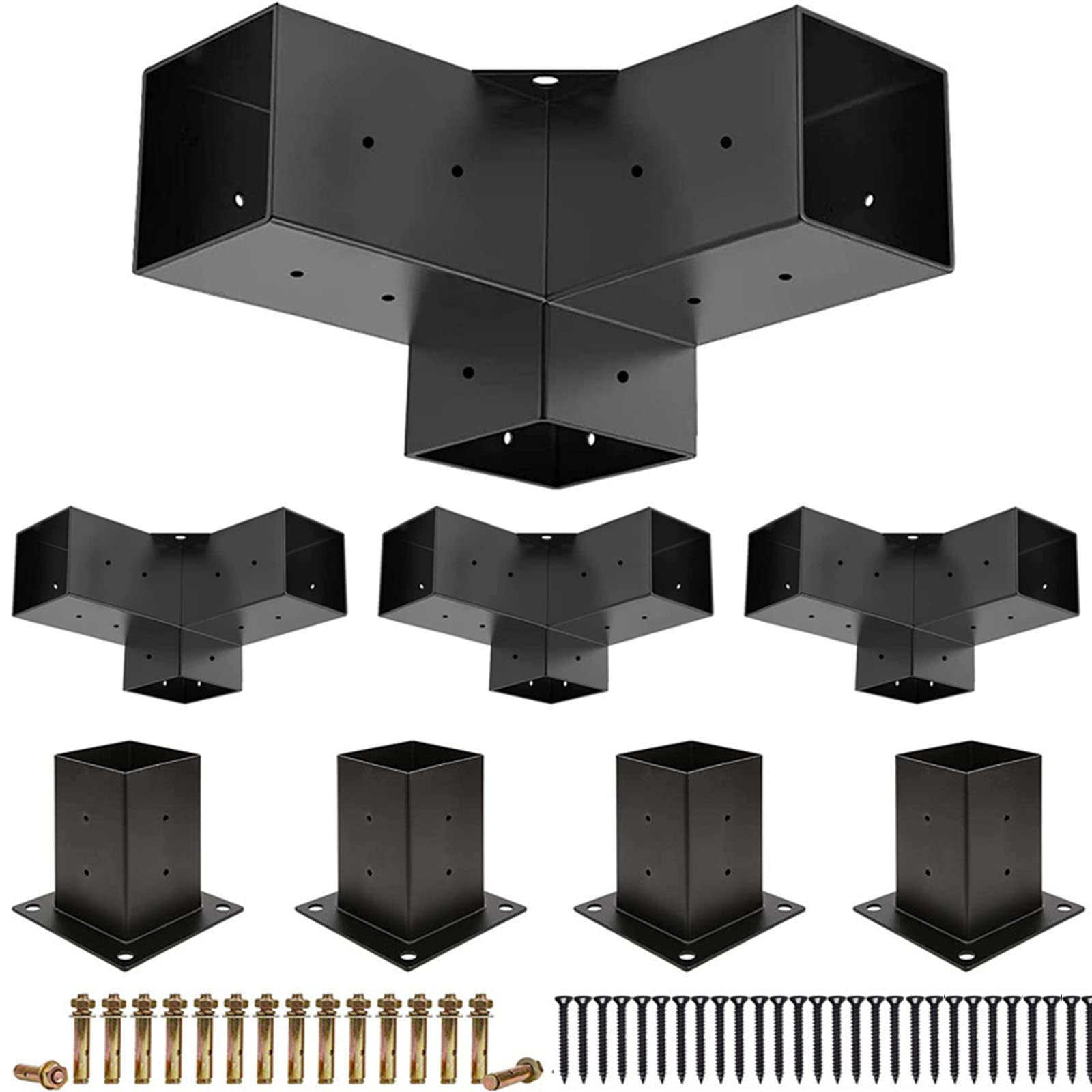 パーゴラブラケットキット、4×4inの高さのある木製スタンドパーゴラキット、黒いこと黒色火薬上塗りされたスチールブ