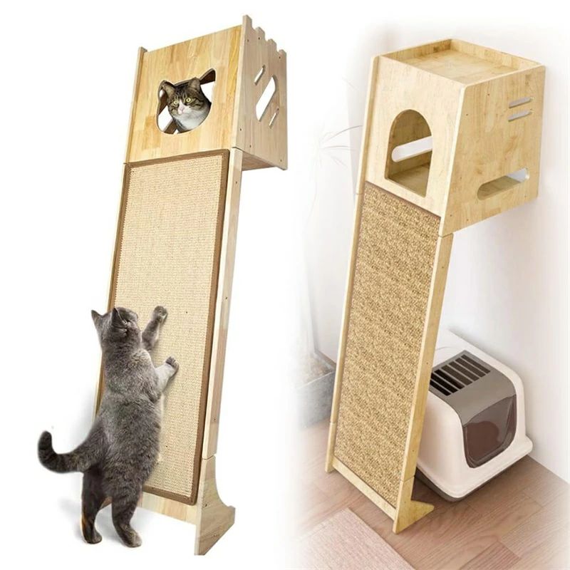 キャットタワー 木製 猫爪とぎ 醇乎たる材 窓 猫円柱 木上り勾配円柱 取り付け 高さ150糎 猫お部屋 爪研ぎ付き添い人 耐荷重70kg 多頭飼い 麻