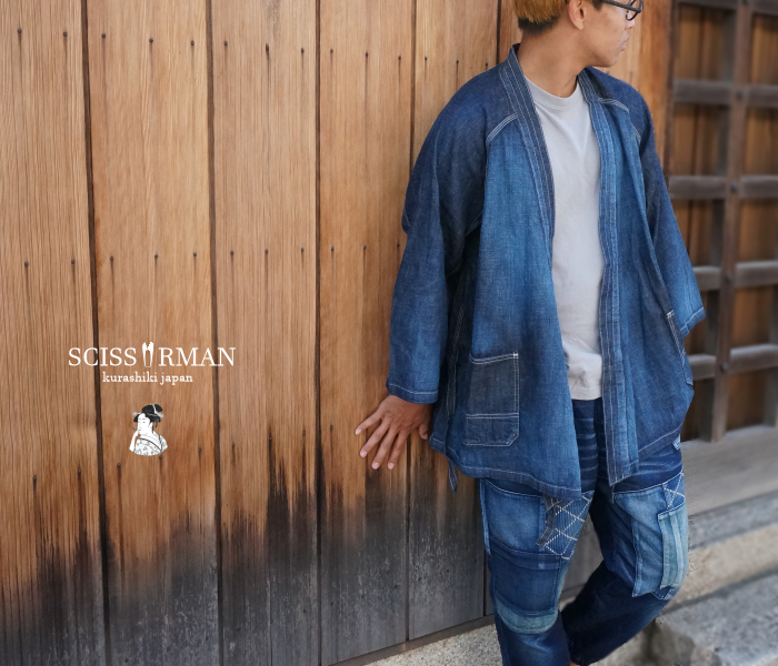 楽天市場 Scissorman シザーマン 1023i Samue Denim Coverall デニム切替 作務衣デニムカバーオール ２way 半端 袖丈 ワーク 甚平 カーディガン 岡山児島製 ｙｉｅｌｄ