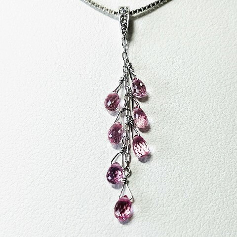 Pt ピンクサファイア　ペンダントヘッド ブリオレット 7個　1.86ct　Dia付き