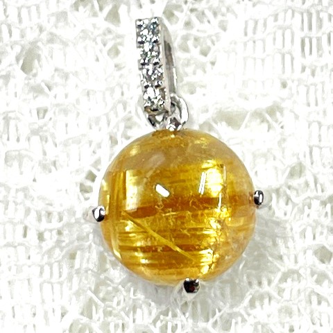 ルチルクォーツキャツアイ　ペンダント　Pt900　8ｍｍ 2.42ct ダイア　0.02ct※チェーンは付いておりません※