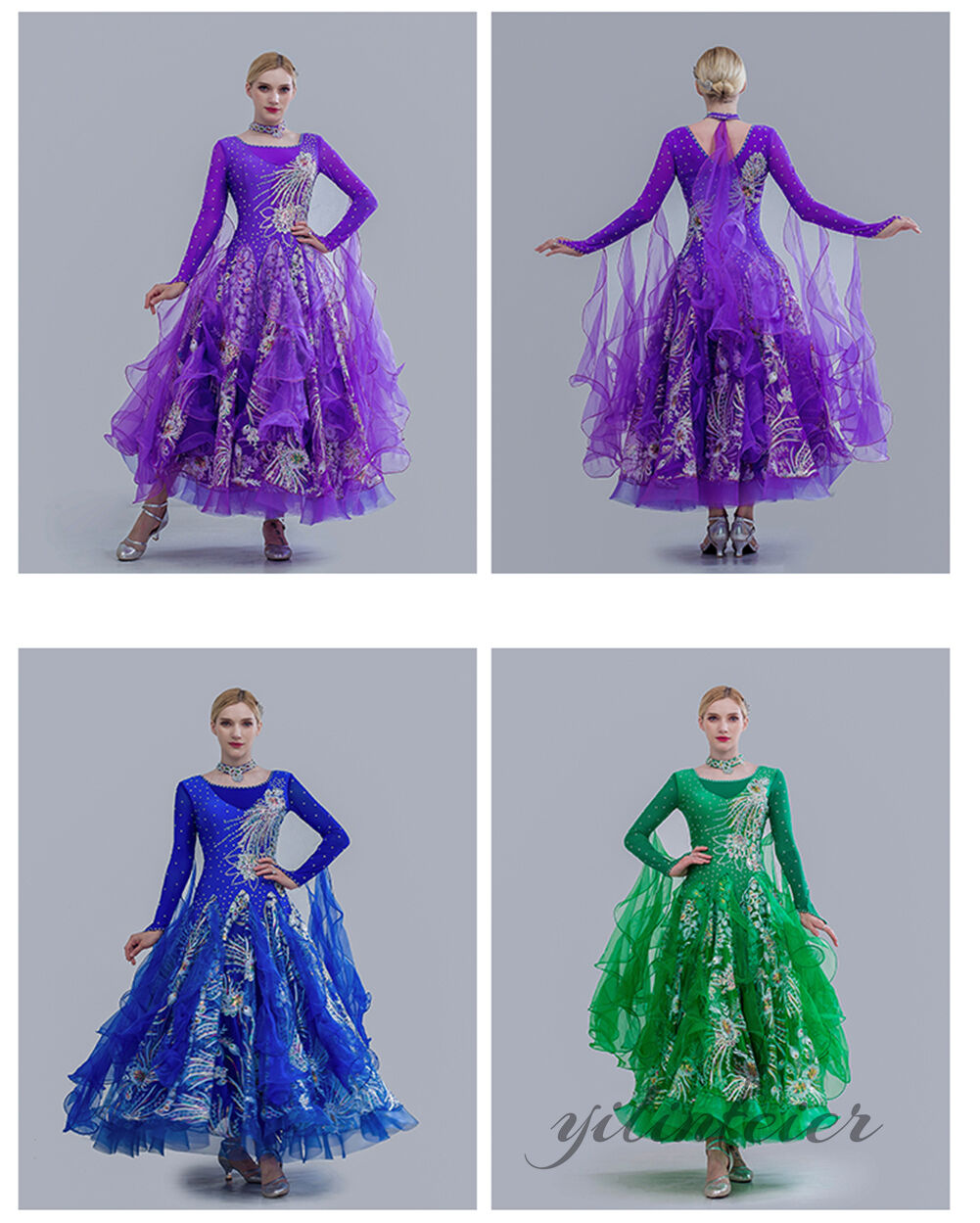 公式サイト 社交ダンスドレス モダンダンス 立体刺繍 紫 華やかな M