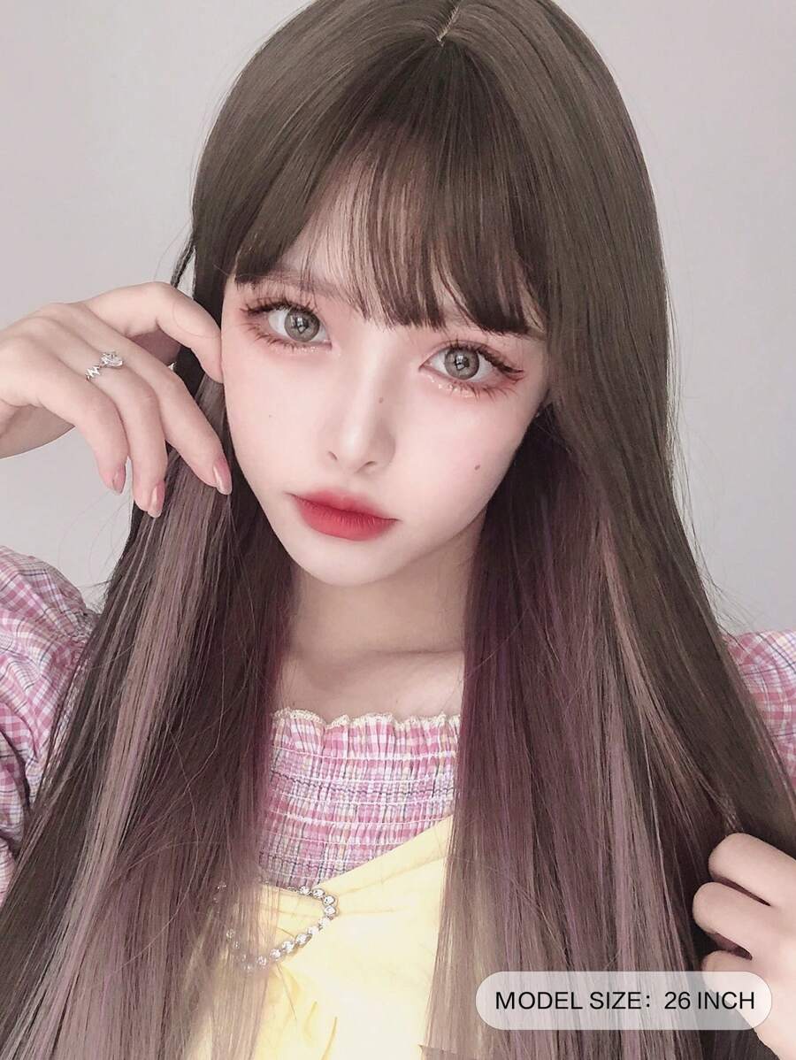 楽天市場】耐熱性合成 ロング ストレート ブラウン ウィッグ、前髪付き