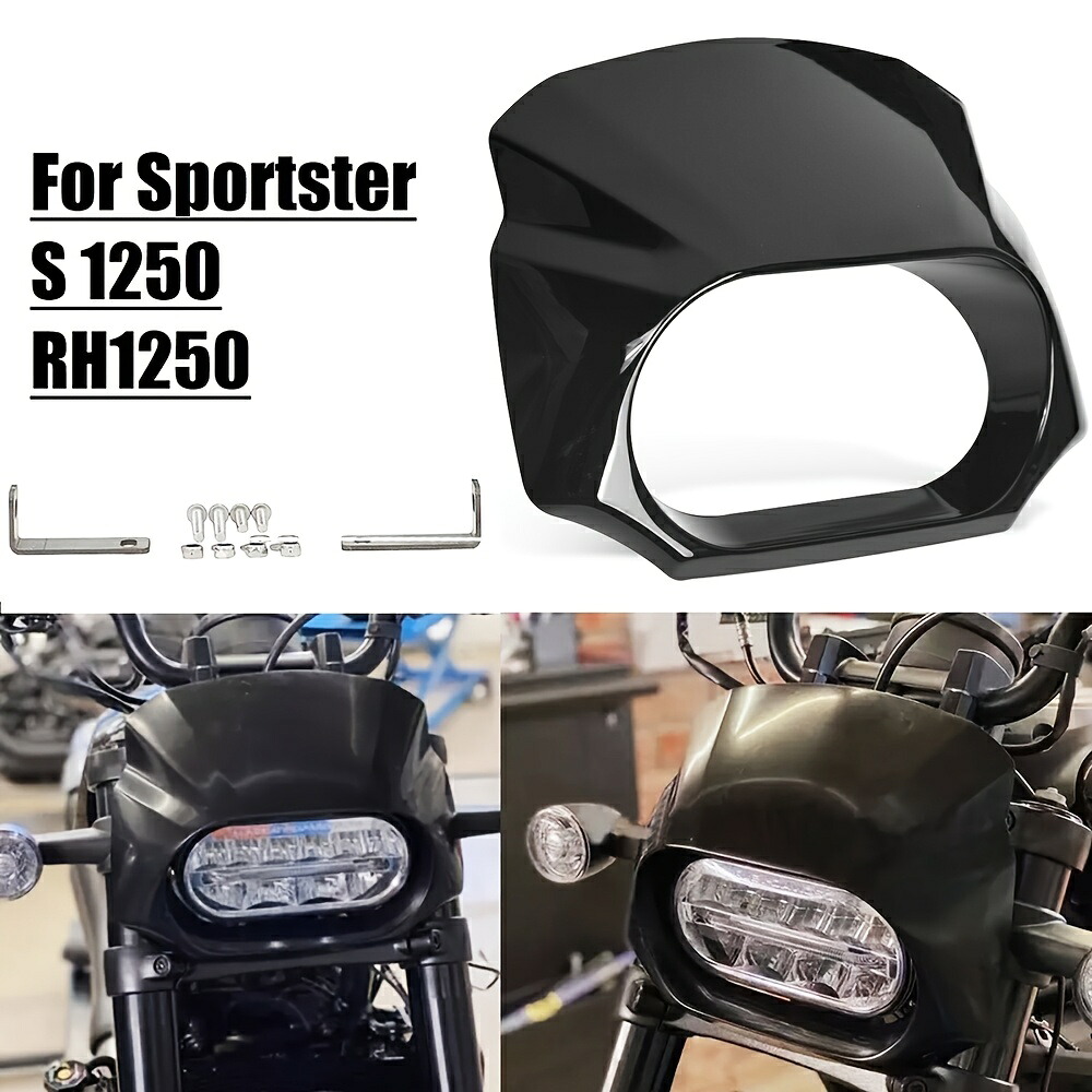 ABSヘッドライトフェアリングカバー、ハーレースポーツスターS 1250 RH1250Sモデル（2021年から2022年まで）に設計された光沢のある黒のショートフロントマスク