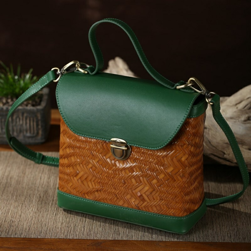 楽天市場】天然素材×職人手作 竹編×革 2WAYバッグ 手提＆ショルダー