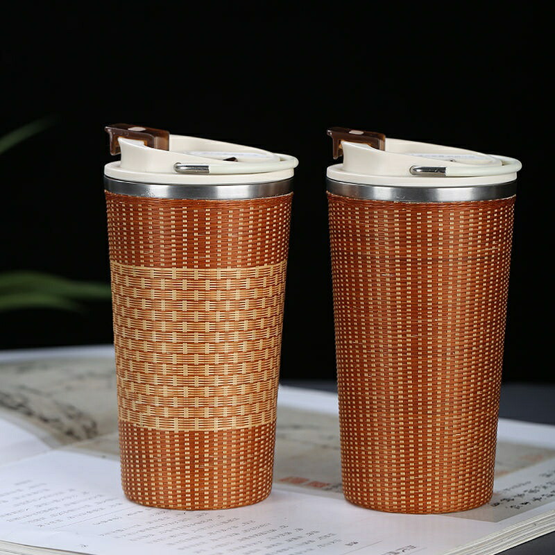 手作り竹編み保温コップ 400ml 優勝杯 ｜陶磁内胆×304ステンレス鋼×生まれながら竹｜言い慣わし芸術×多役立つこと｜時と共に美しく育つ珠玉 差し上げ物 差し上げ物 母の日 父の日   珈琲、茶、日常の吸い筒入れ代わりに