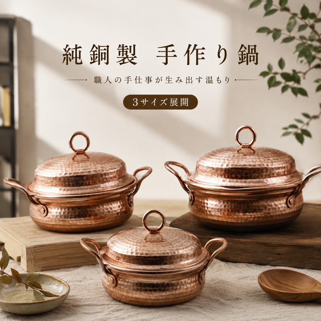 純銅鍋 ハンドメイド 手作り 両手鍋 蓋付き 銅鍋 銅製鍋 ご飯鍋 炊飯鍋 卓上鍋 小鍋 煮込み鍋 スープ鍋 レトロ おしゃれ アウトドア キャンプ キッチン用品 調理器具 ギフト 3サイズ展開|逸品LIFE