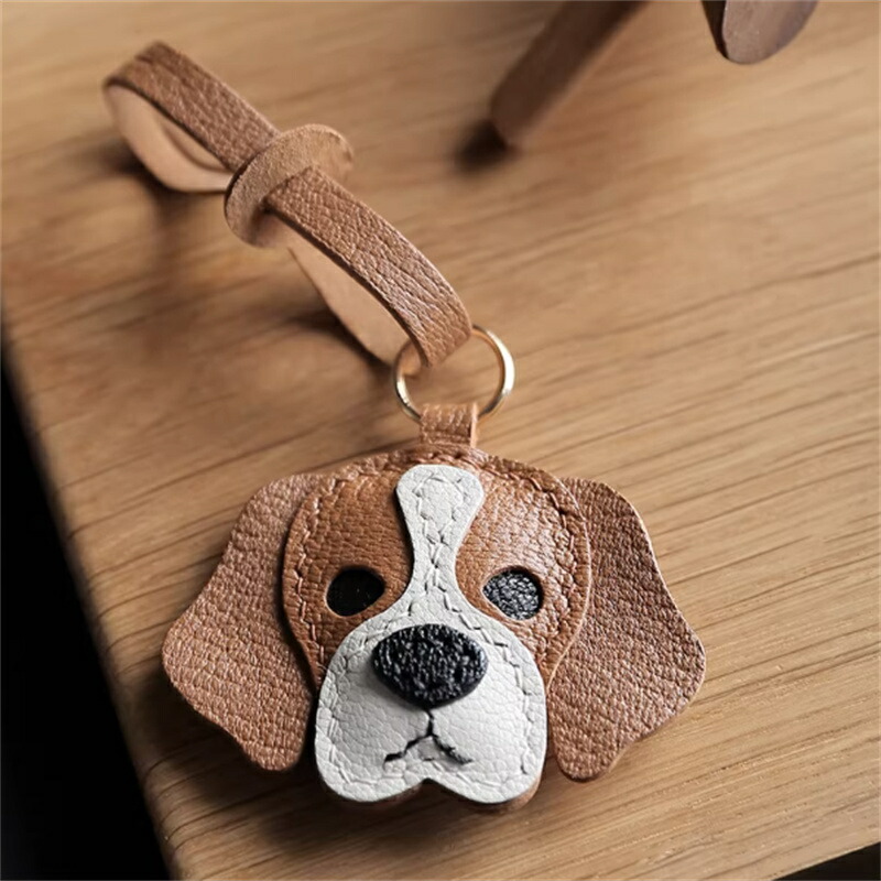 本革 犬モチーフ キーホルダー バッグチャーム ストラップ ハンドメイド 手作り レザー 可愛い アニマル ナチュラル キーリング 革小物 プレゼント ギフト レディース メンズ