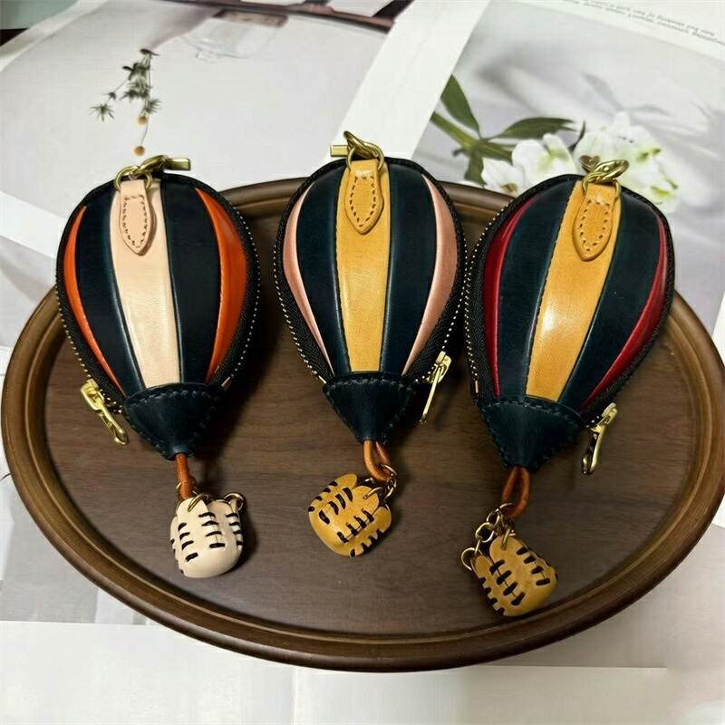 本革 気球 キーホルダー バッグチャーム ストラップ ハンドメイド レザー 可愛い 小物入れ 収納 チャーム 牛革 手作り ナチュラル おしゃれ ギフト｜逸品LIFE