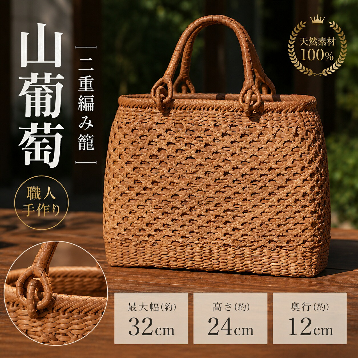 二重編み 籠 山葡萄 カゴ かご バック やまぶどう 中布と内ポケット付き 山葡萄 かごバッグ 網代編み やまぶどう 山ぶどう カゴバッグ 持ち手 おしゃれ バスケット メルカド レディース ハンドバッグ 着物 籠バッグ|逸品LIFE