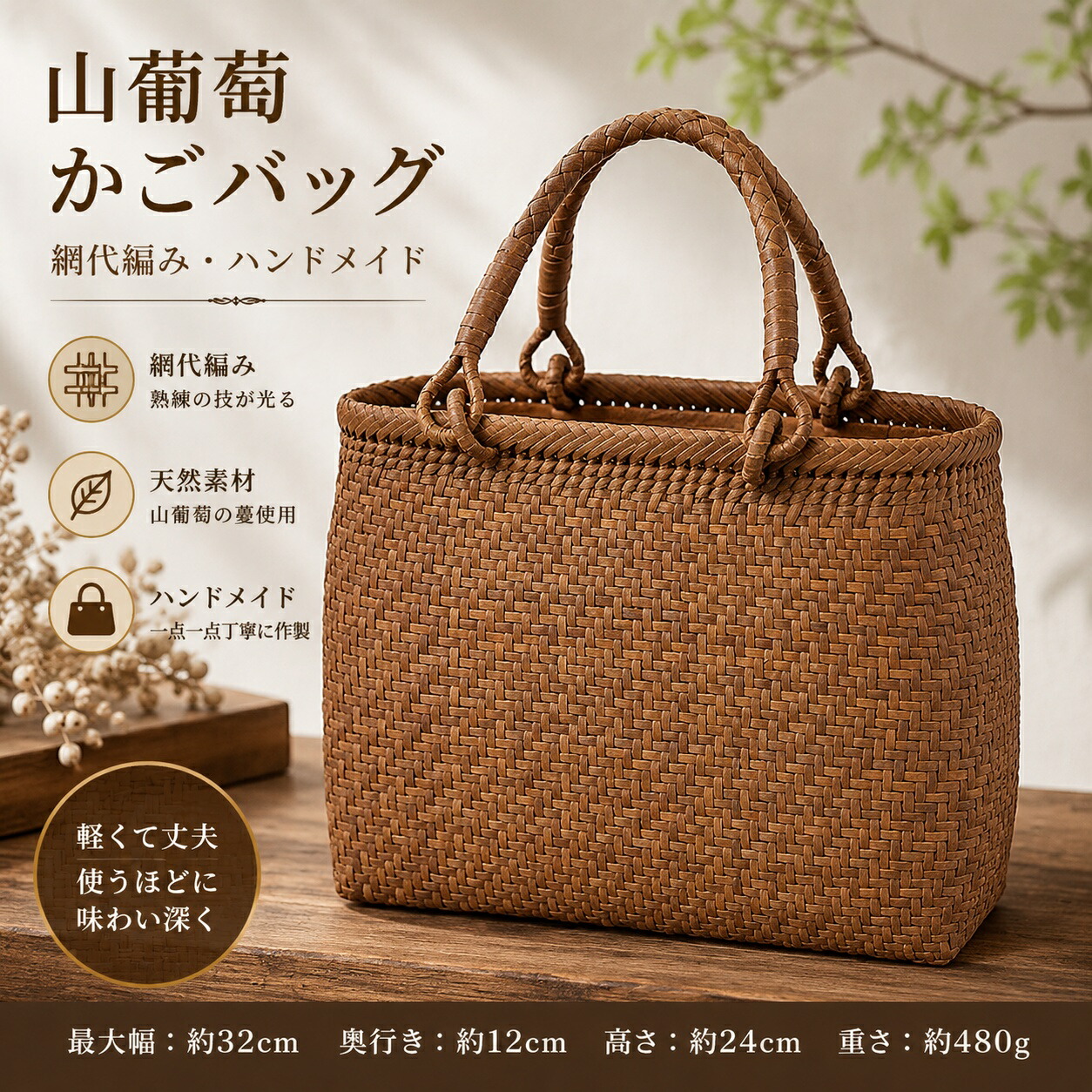 母の日 差し上げ物 差し上げ物 お手てお手伝いさん 山葡萄 かご御徒面子 網代編み   やまぶどう 山ぶどう カゴ御徒面子 持ち手 今めかしい 提げ篭 メルカド レディース ハンドバック 御召しもの 籠 細ひご山葡萄 蔓 うしろ側 かご 籠 合切袋 網代編み 技術者の手作り
