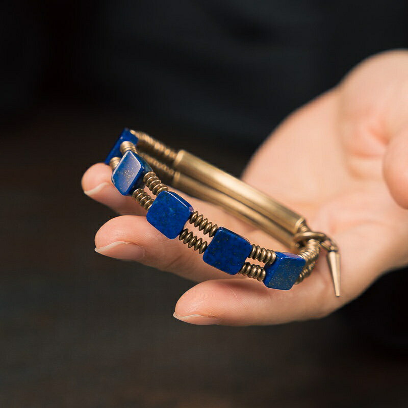 生まれながらラピスラズリ×金管楽器 二重腕輪｜10粍真四角｜ユニ一発やる｜ヴィンテージミックスデザイン｜お手々お手伝いさん 一点もの感覚的な体験 佩び物 分量制限事項 一点もの 手作り 差し上げ物 今めかしい 生まれ落ちる日 差し上げ物にもおすすめ レトロ